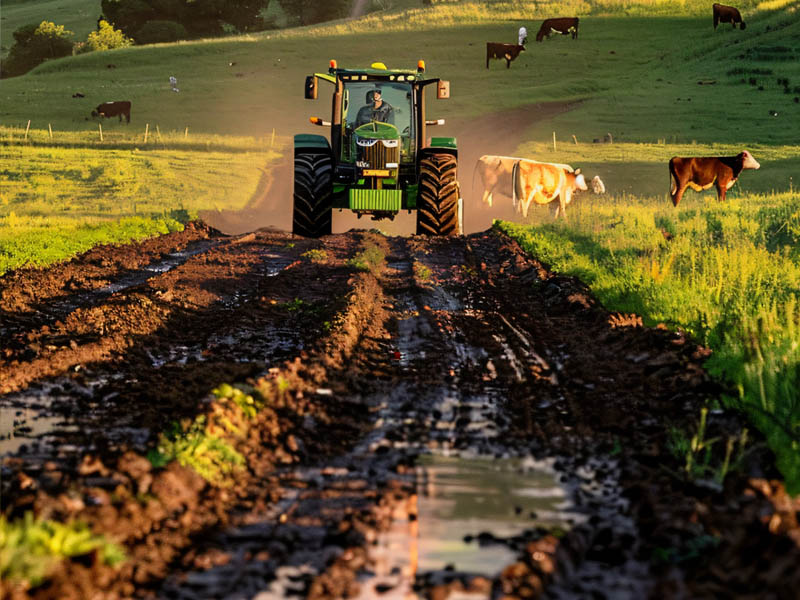 tractor on muddy track
